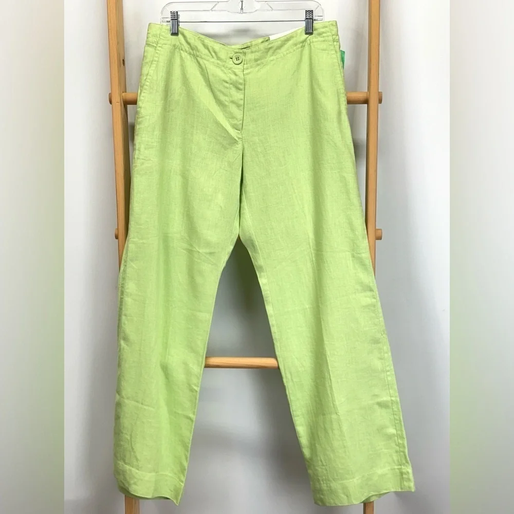 LIZ CLAIBORNE Citron yellow SLOANE 100% Linen straight leg pants size 12.